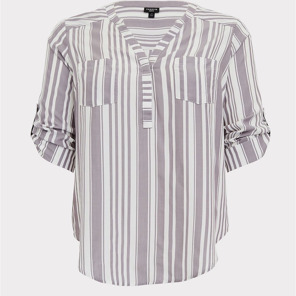 TORRID HARPER - WHITE & SLATE GREY STRIPE PULLOVER